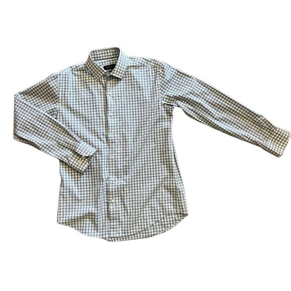 Bugatchi Grey and White Checked Shirt. Size 15.5 34/35. Great Condition!! - Picture 1 of 9